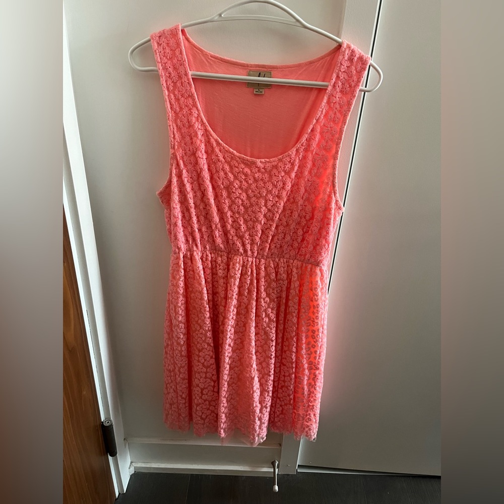Bright coral flowered mini dress